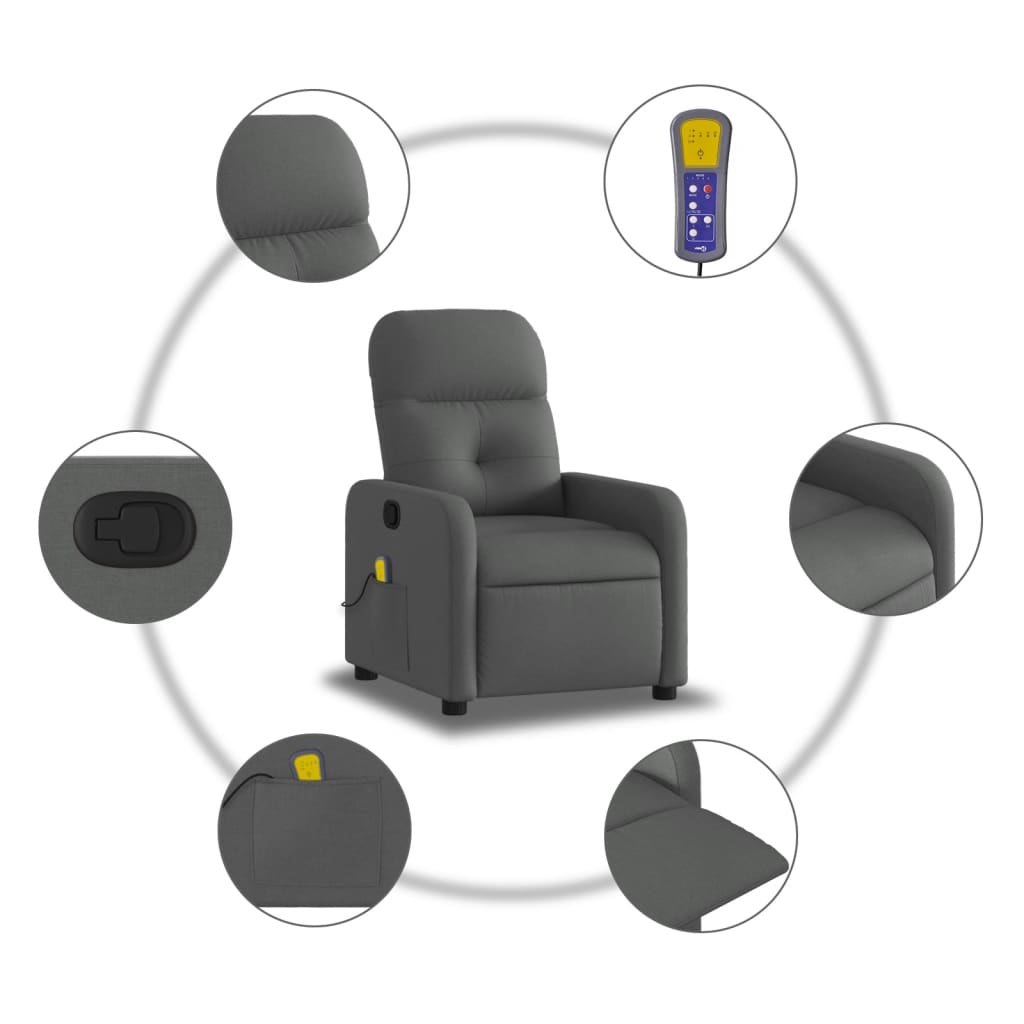 vidaXL Massage Recliner Chair Dark Gray Fabric-3