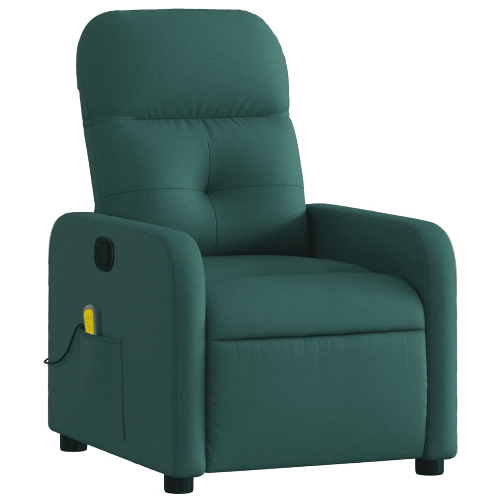 vidaXL Massage Recliner Chair Dark Green Fabric-1