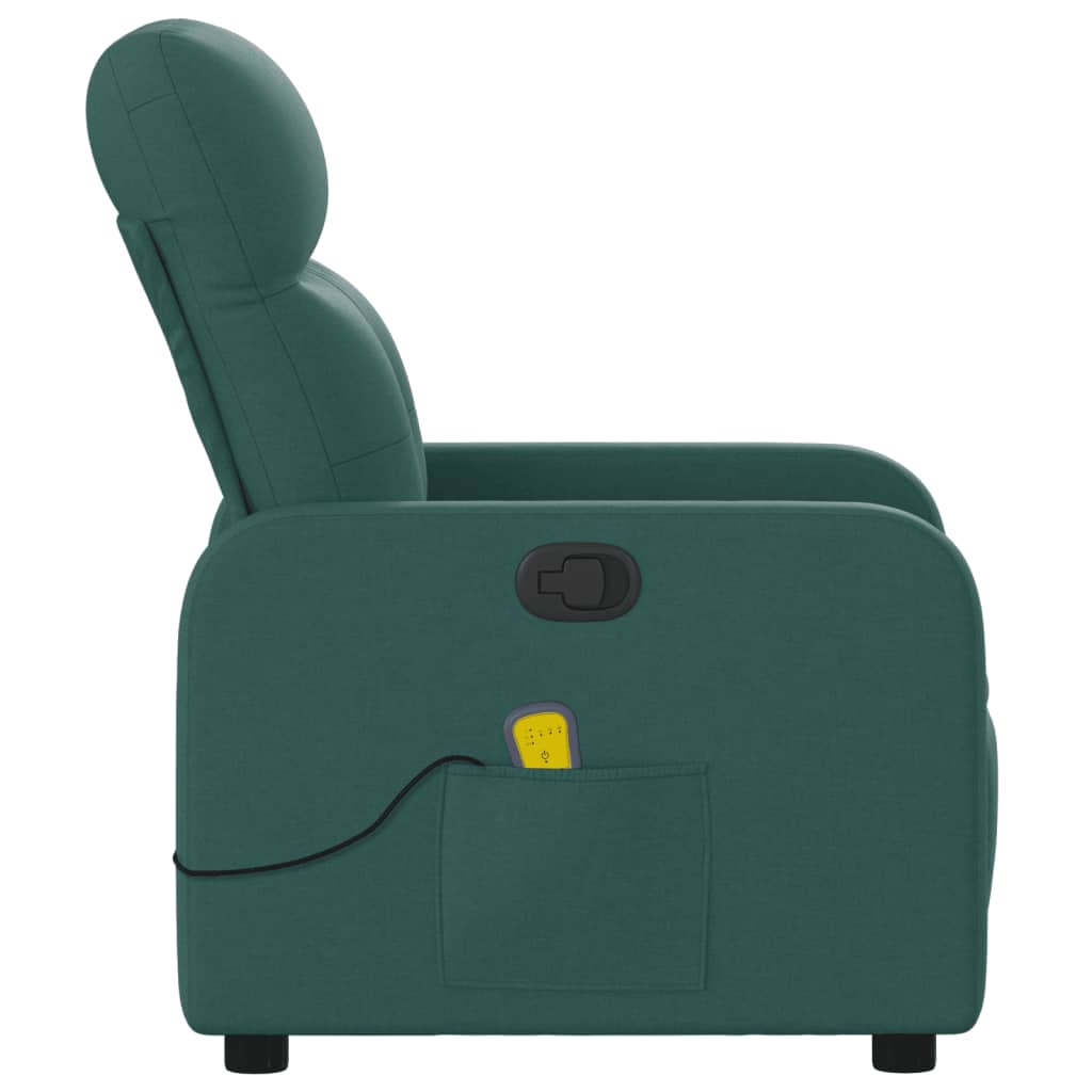 vidaXL Massage Recliner Chair Dark Green Fabric-6