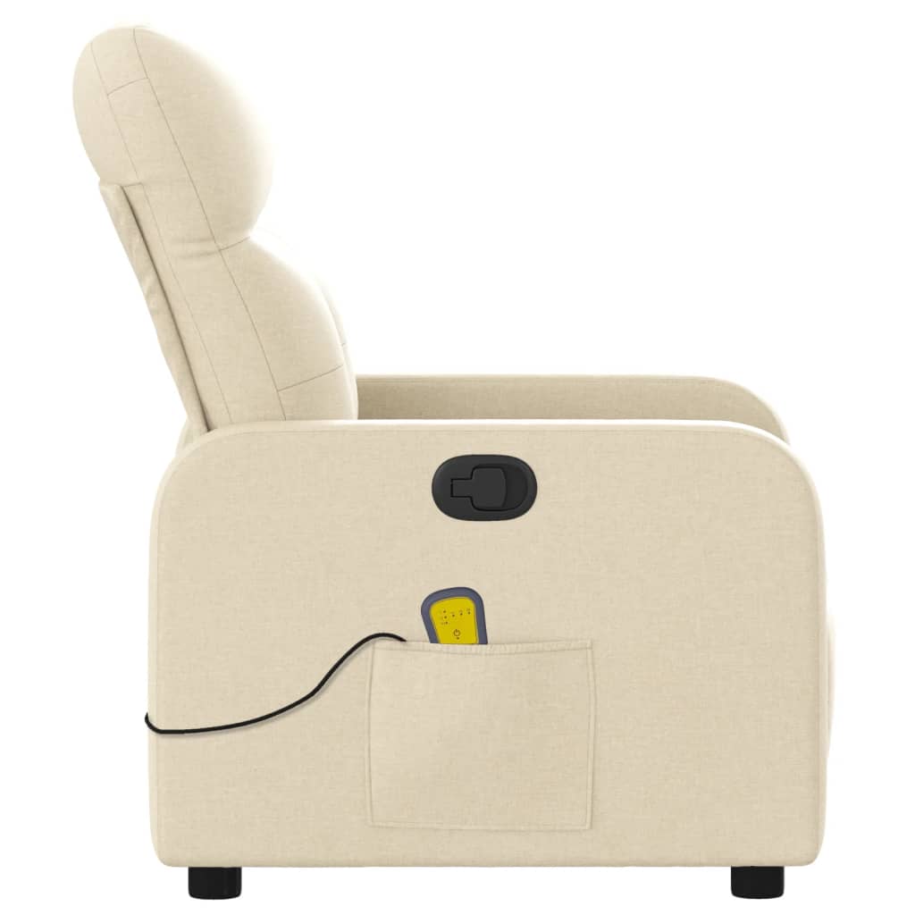 vidaXL Massage Recliner Chair Cream Fabric-6