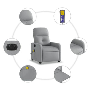 vidaXL Electric Massage Recliner Chair Light Gray Fabric-5