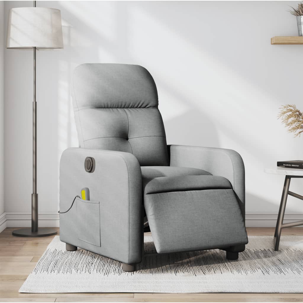 vidaXL Electric Massage Recliner Chair Light Gray Fabric-0