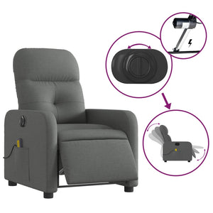 vidaXL Electric Massage Recliner Chair Dark Gray Fabric-3