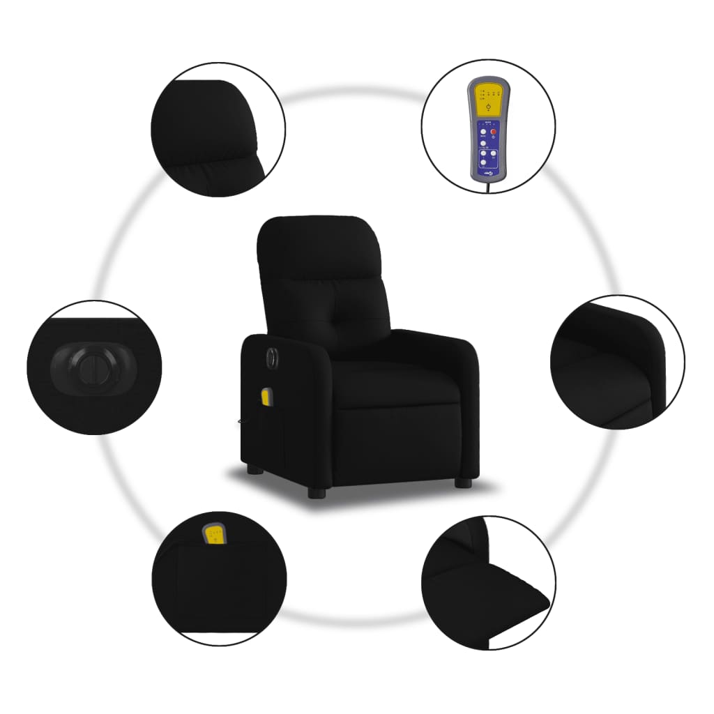 vidaXL Electric Massage Recliner Chair Black Fabric-5