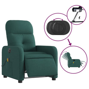 vidaXL Electric Massage Recliner Chair Dark Green Fabric-3