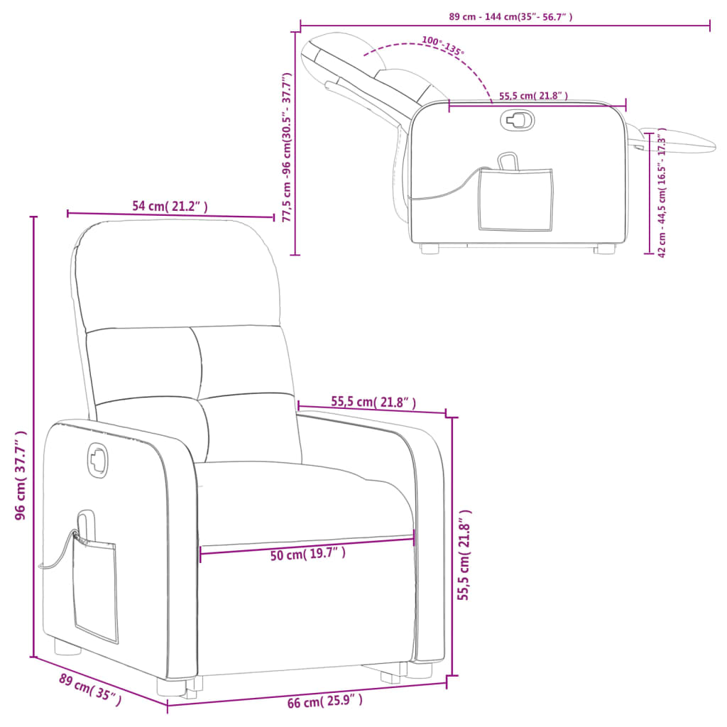 vidaXL Stand up Massage Recliner Chair Light Gray Fabric-8