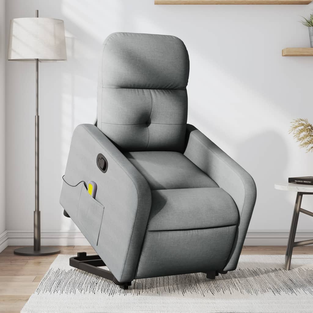 vidaXL Stand up Massage Recliner Chair Light Gray Fabric-0