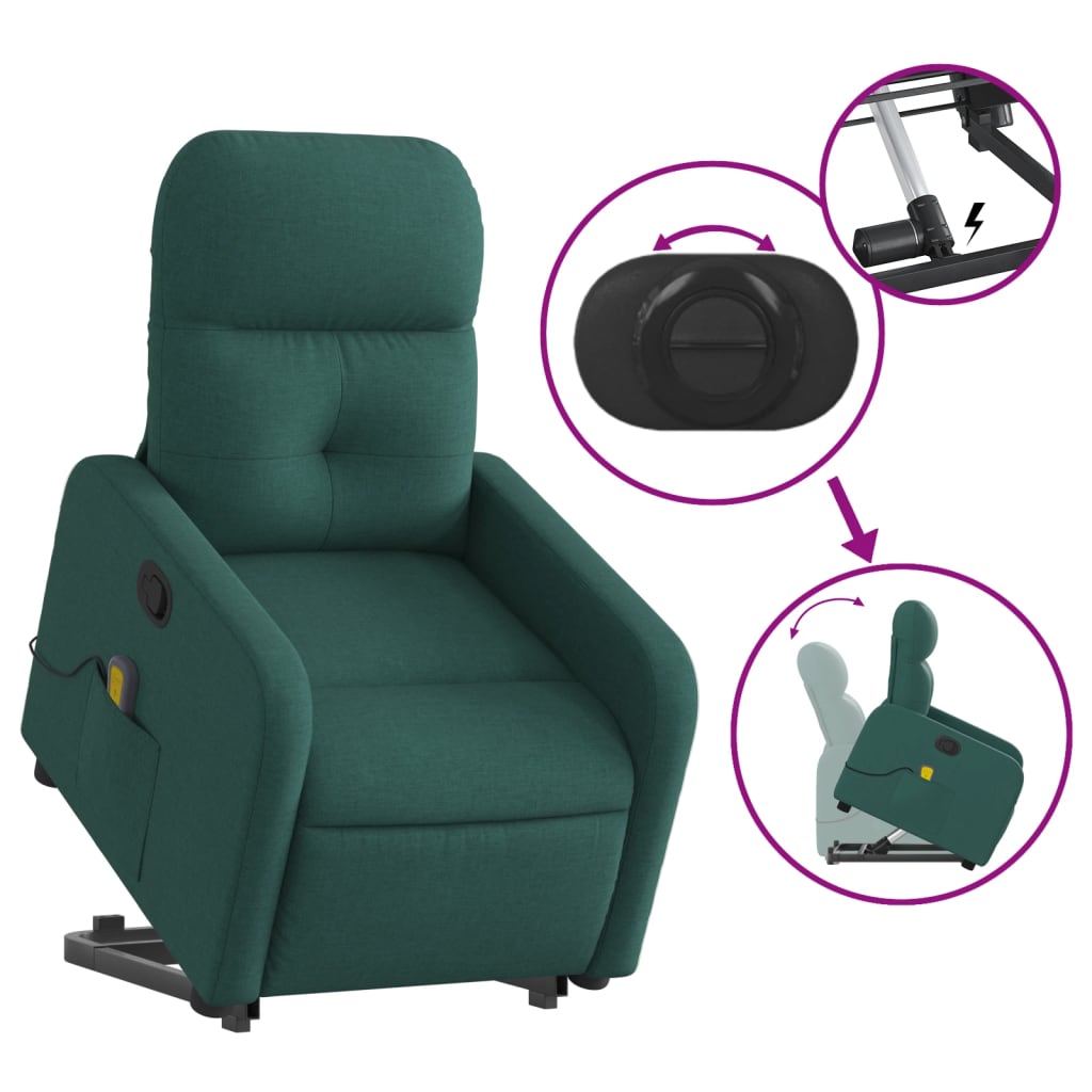 vidaXL Stand up Massage Recliner Chair Dark Green Fabric-3