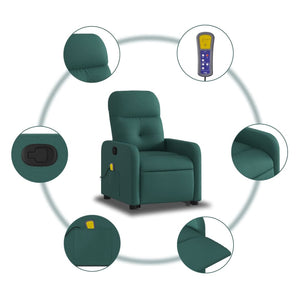 vidaXL Stand up Massage Recliner Chair Dark Green Fabric-5