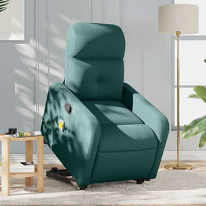 vidaXL Stand up Massage Recliner Chair Dark Green Fabric-0