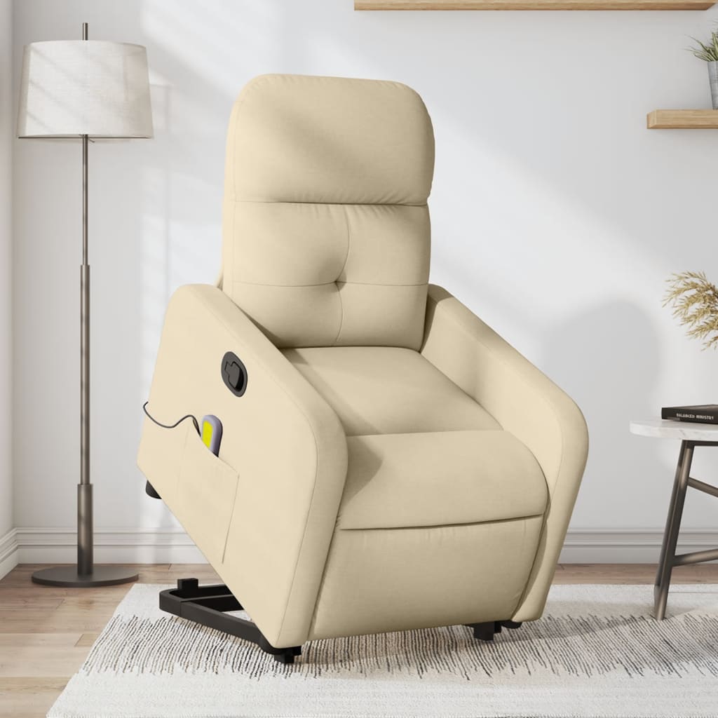 vidaXL Stand up Massage Recliner Chair Cream Fabric-0