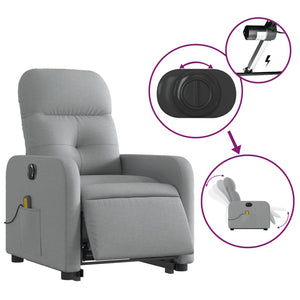 vidaXL Electric Stand up Massage Recliner Chair Light Gray Fabric-3