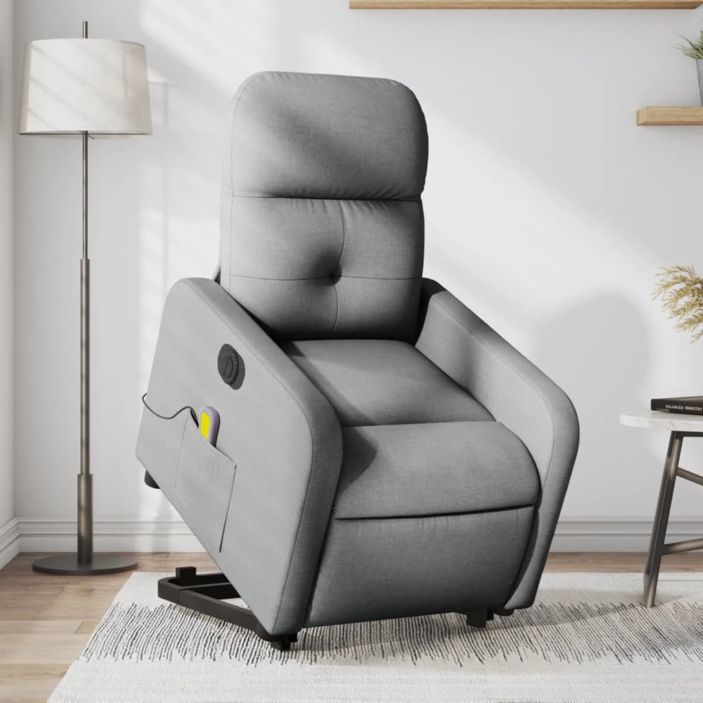 vidaXL Electric Stand up Massage Recliner Chair Light Gray Fabric-0