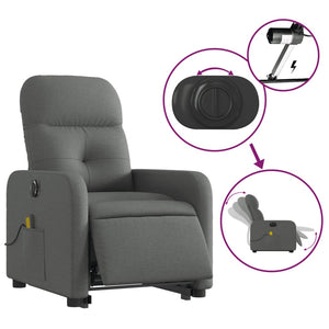 vidaXL Electric Stand up Massage Recliner Chair Dark Gray Fabric-3