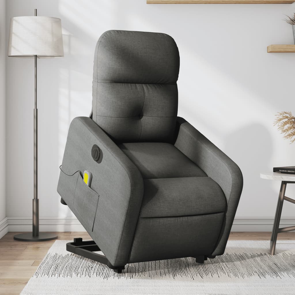 vidaXL Electric Stand up Massage Recliner Chair Dark Gray Fabric-0