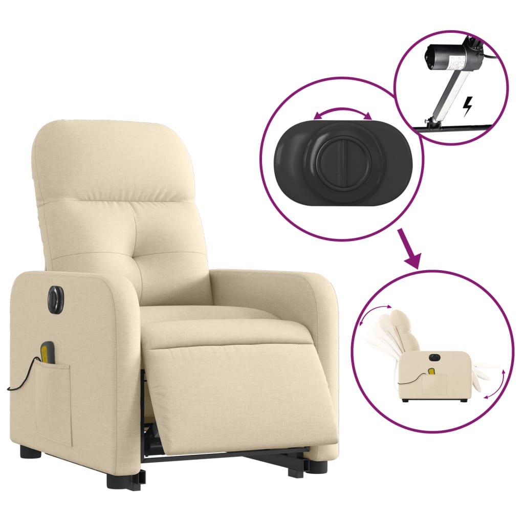 vidaXL Electric Stand up Massage Recliner Chair Cream Fabric-3