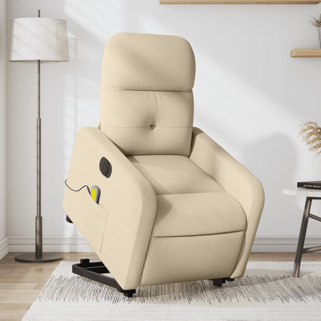 vidaXL Electric Stand up Massage Recliner Chair Cream Fabric-0