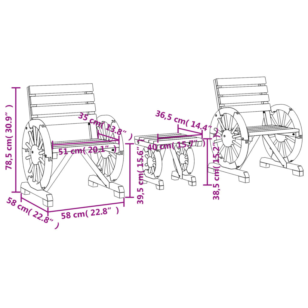 vidaXL Patio Lounge Set Outdoor Garden Sea Furniture 3 Piece Solid Wood Fir-2