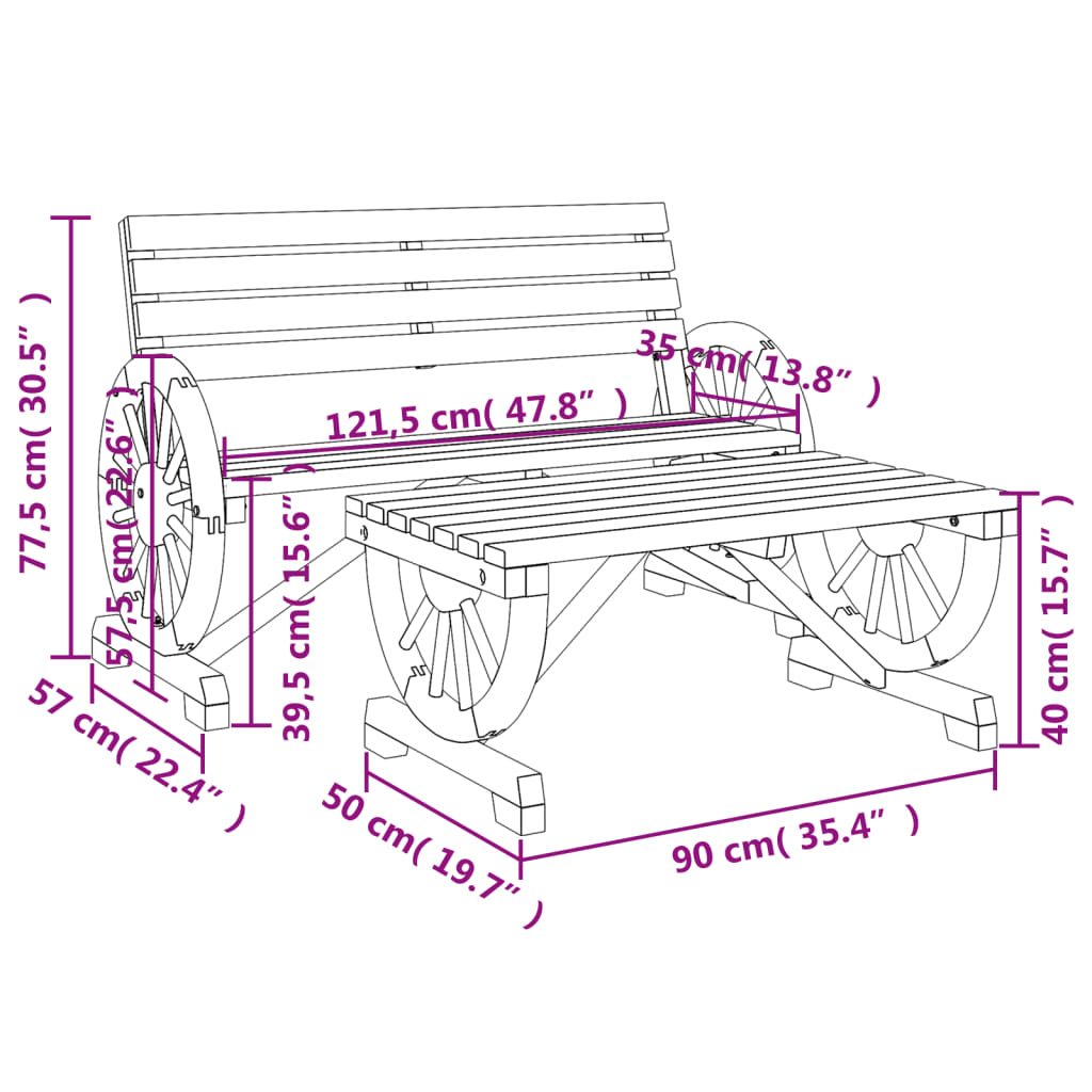 vidaXL 2 Piece Patio Lounge Set Solid Wood Fir-6