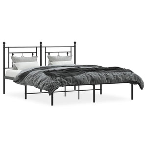 vidaXL Metal Bed Frame with Headboard Black 59.1"x78.7"-1