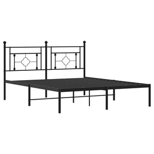 vidaXL Metal Bed Frame with Headboard Black 59.1"x78.7"-2