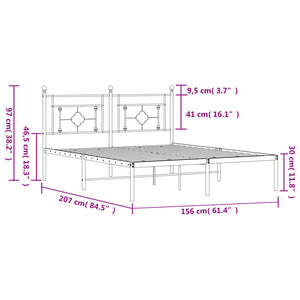 vidaXL Metal Bed Frame with Headboard Black 59.1"x78.7"-8