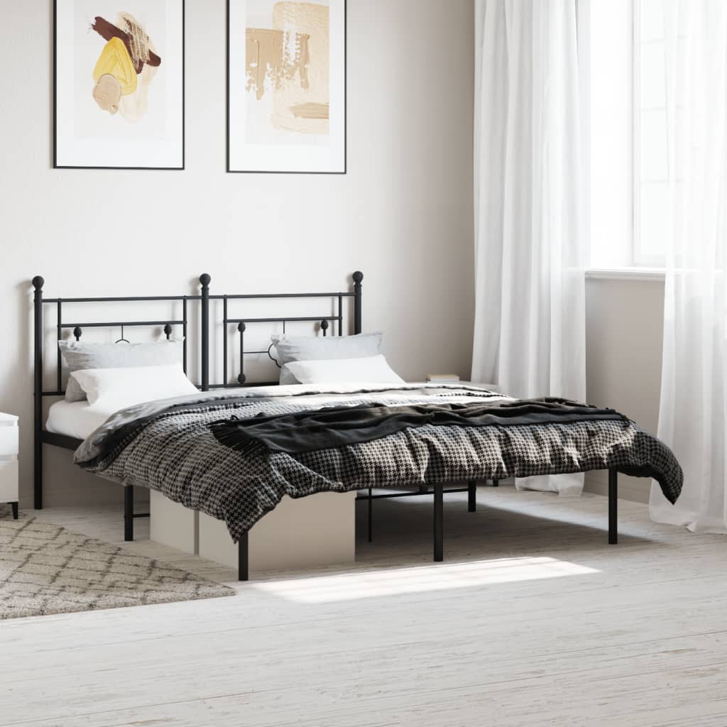 vidaXL Metal Bed Frame with Headboard Black 59.1"x78.7"-0