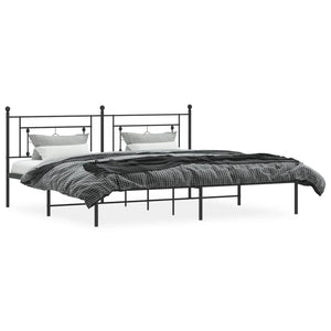 vidaXL Metal Bed Frame with Headboard Black 76"x79.9" King-1