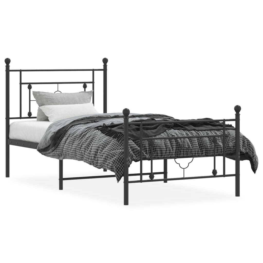 vidaXL Metal Bed Frame with Headboard and Footboard Black 39.4"x78.7"-1