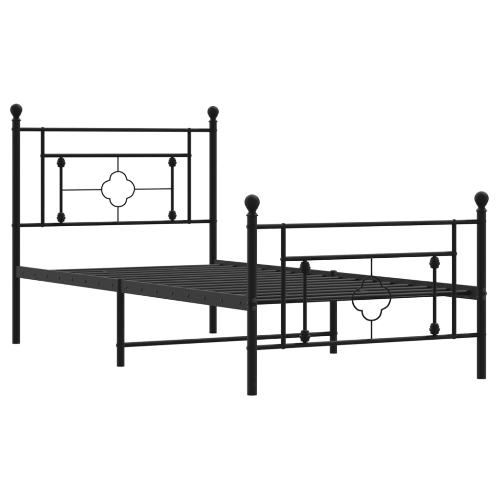 vidaXL Metal Bed Frame with Headboard and Footboard Black 39.4"x78.7"-2