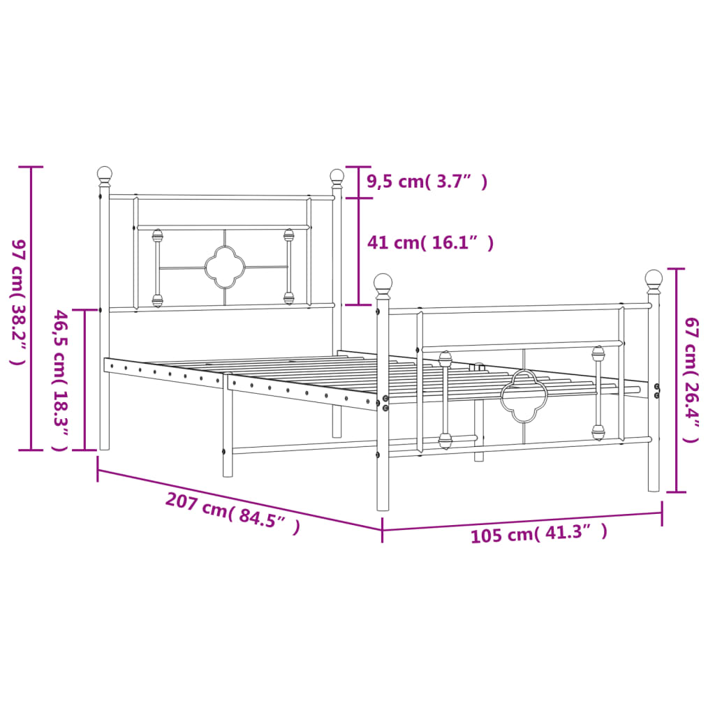 vidaXL Metal Bed Frame with Headboard and Footboard Black 39.4"x78.7"-8