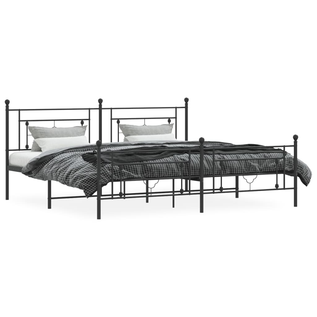 vidaXL Metal Bed Frame with Headboard and Footboard Black 76"x79.9" King-1