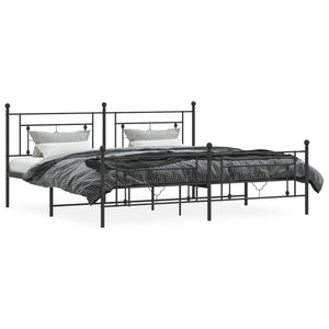 vidaXL Metal Bed Frame with Headboard and Footboard Black 76"x79.9" King-1