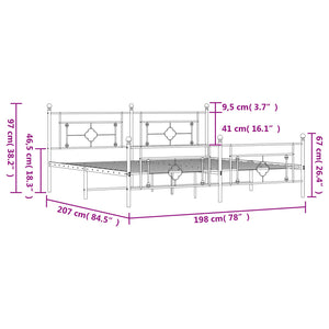 vidaXL Metal Bed Frame with Headboard and Footboard Black 76"x79.9" King-8