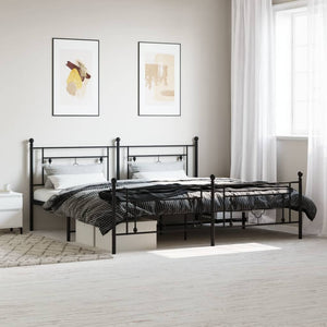 vidaXL Metal Bed Frame with Headboard and Footboard Black 76"x79.9" King-0