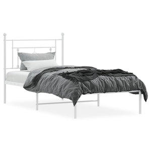 vidaXL Metal Bed Frame with Headboard White 39.4"x78.7"-1