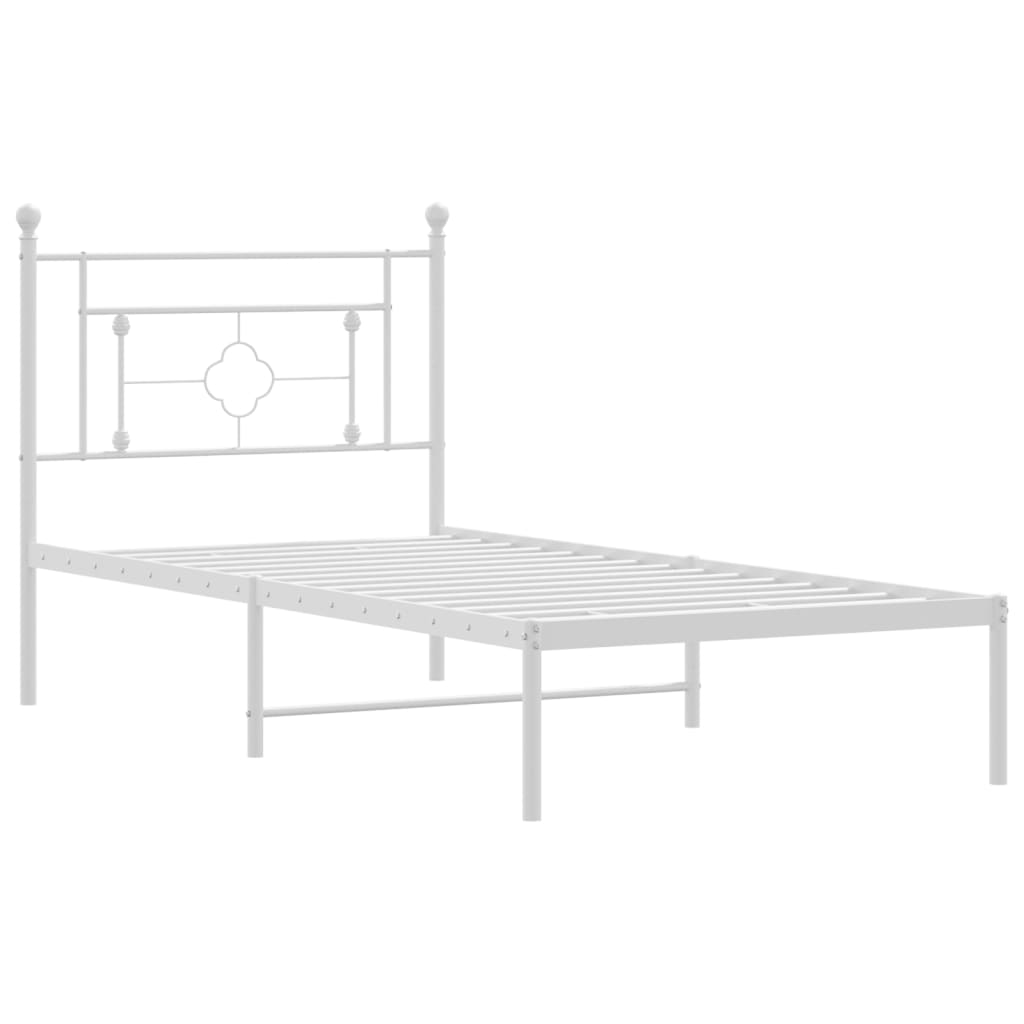 vidaXL Metal Bed Frame with Headboard White 39.4"x78.7"-2