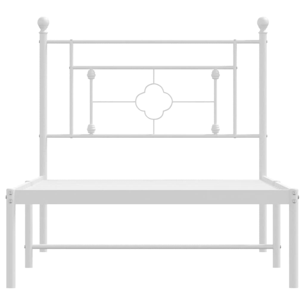 vidaXL Metal Bed Frame with Headboard White 39.4"x78.7"-3