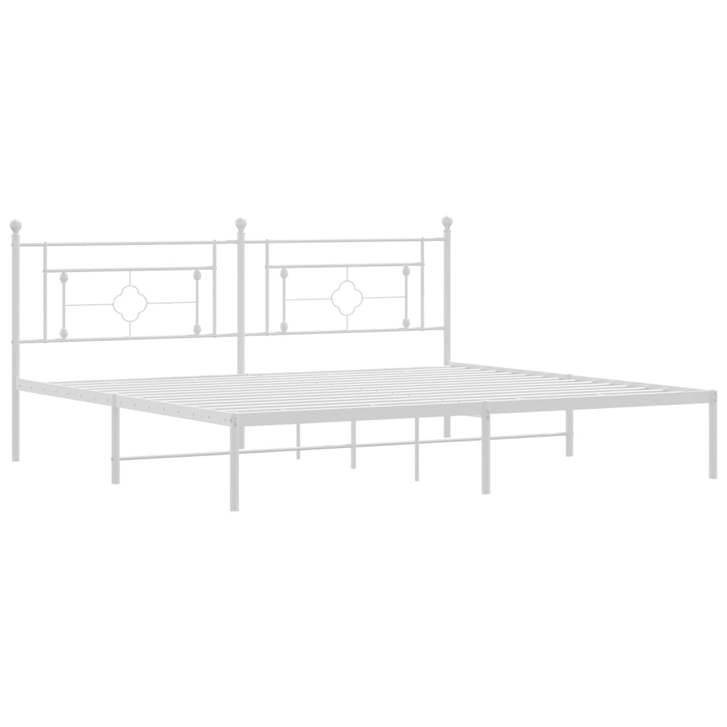 vidaXL Metal Bed Frame with Headboard White 76"x79.9" King-2