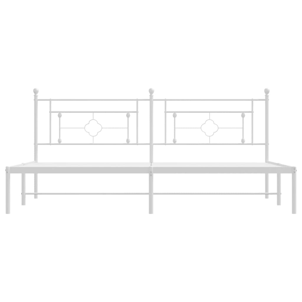 vidaXL Metal Bed Frame with Headboard White 76"x79.9" King-3