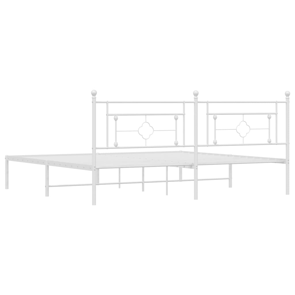 vidaXL Metal Bed Frame with Headboard White 76"x79.9" King-5