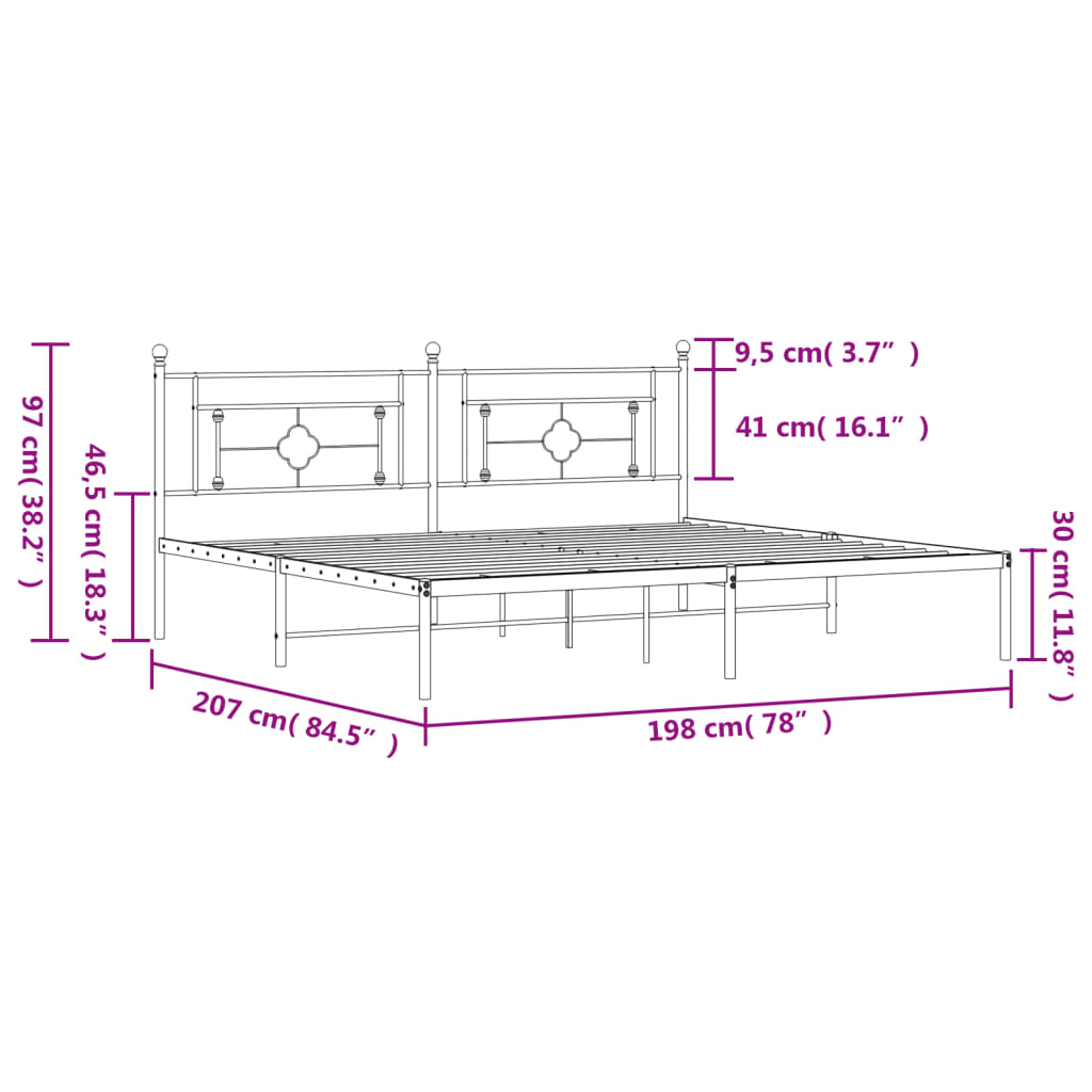 vidaXL Metal Bed Frame with Headboard White 76"x79.9" King-8