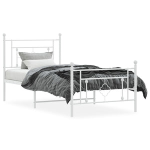 vidaXL Metal Bed Frame with Headboard and Footboard White 39.4"x78.7"-1