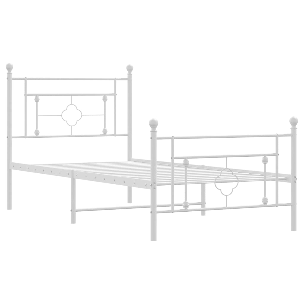 vidaXL Metal Bed Frame with Headboard and Footboard White 39.4"x78.7"-2