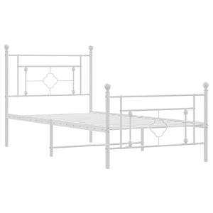 vidaXL Metal Bed Frame with Headboard and Footboard White 39.4"x78.7"-2