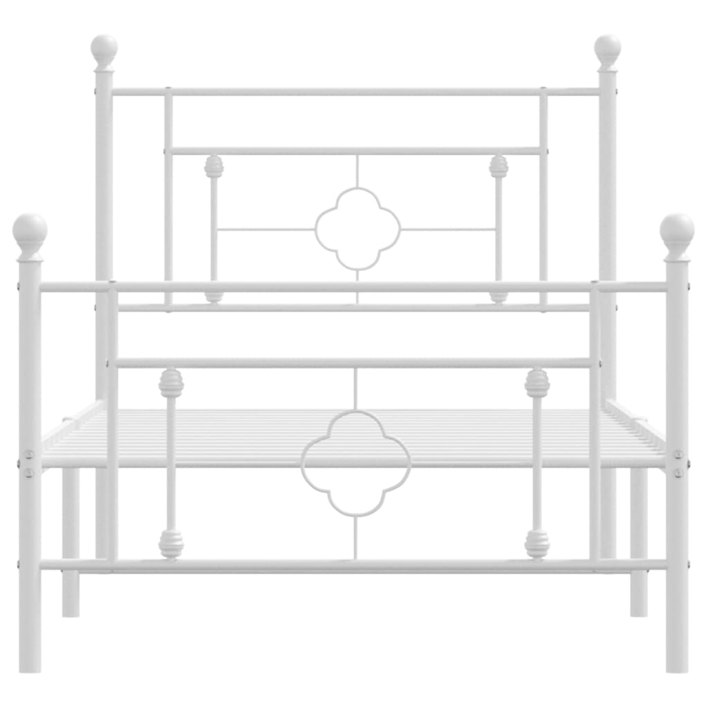 vidaXL Metal Bed Frame with Headboard and Footboard White 39.4"x78.7"-3