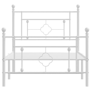 vidaXL Metal Bed Frame with Headboard and Footboard White 39.4"x78.7"-3