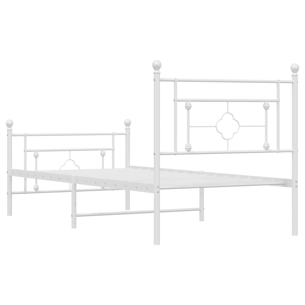 vidaXL Metal Bed Frame with Headboard and Footboard White 39.4"x78.7"-5