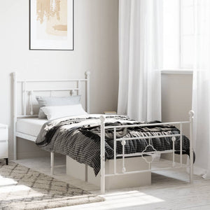 vidaXL Metal Bed Frame with Headboard and Footboard White 39.4"x78.7"-0