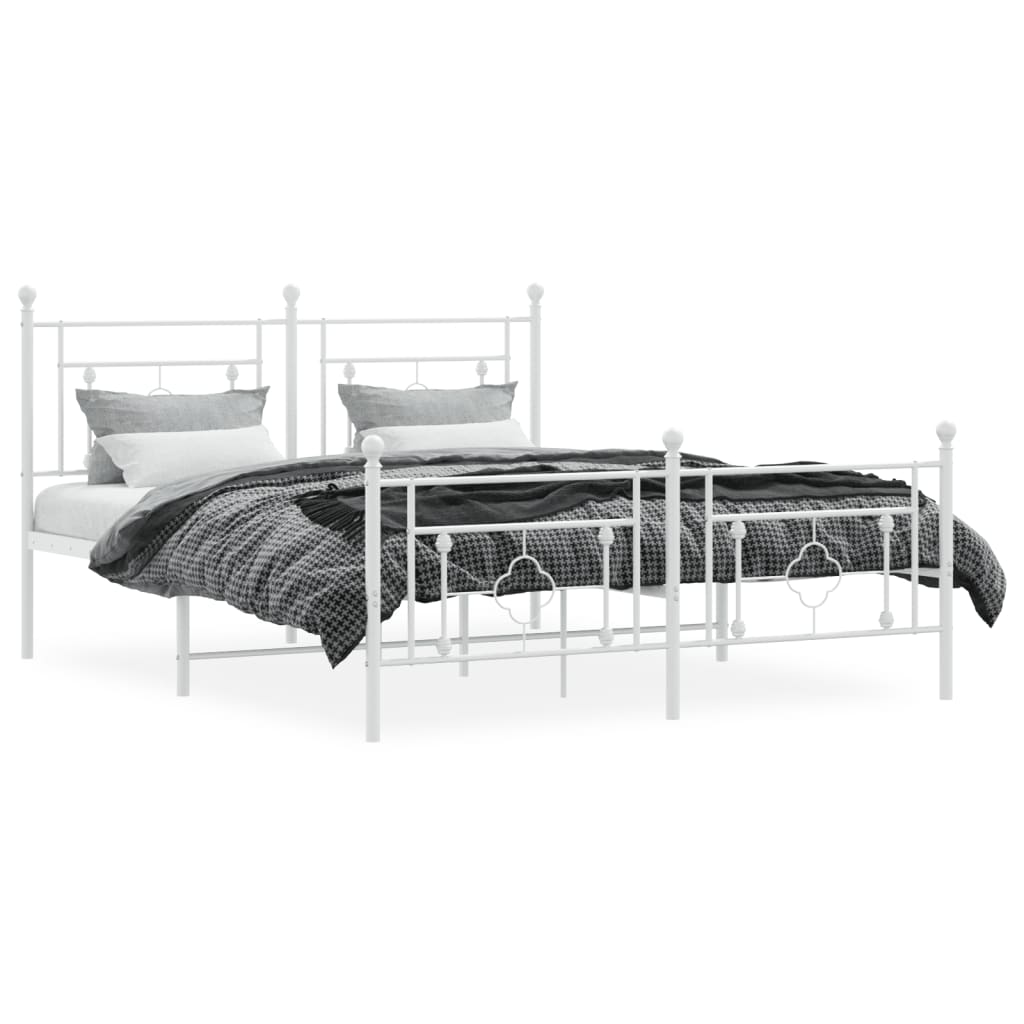 vidaXL Metal Bed Frame with Headboard and Footboard White 59.1"x78.7"-1